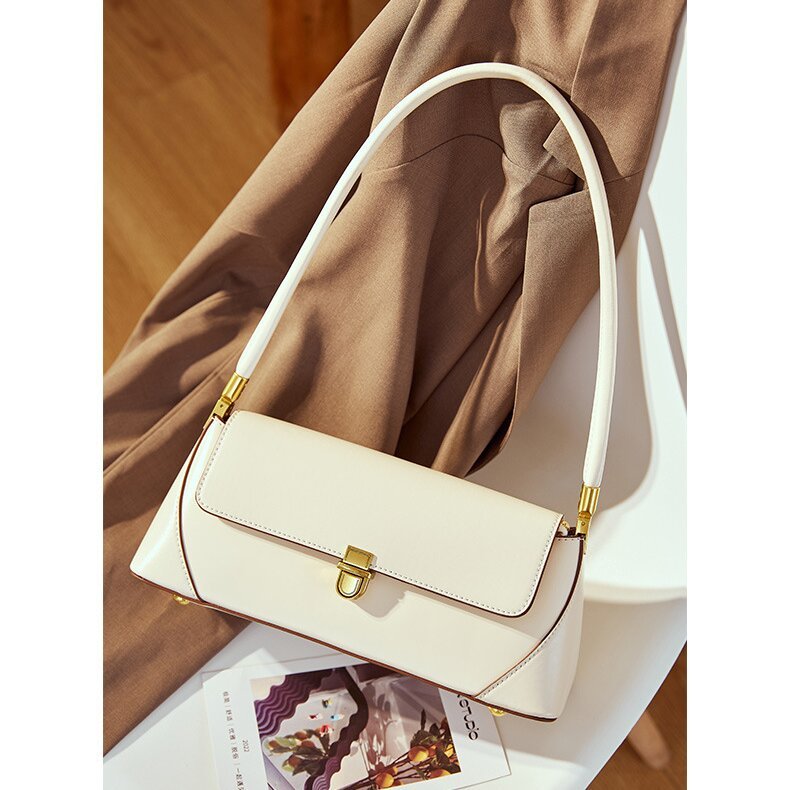 高級感 !|茶|黒|白|カーキ|4色|牛革ショルダーバッグ|牛革ハンドバッグ