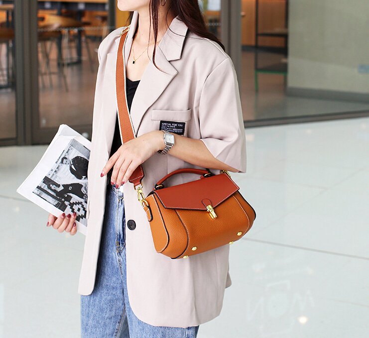 牛革斜め掛けバッグ|片肩バッグ|牛革ハンドバッグ|スーツに合わせる