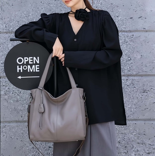 おしゃれで素敵！グレー|黒|茶|3色•3WAY•植物鞣し牛革ハンドバッグ•牛革トートバッグ