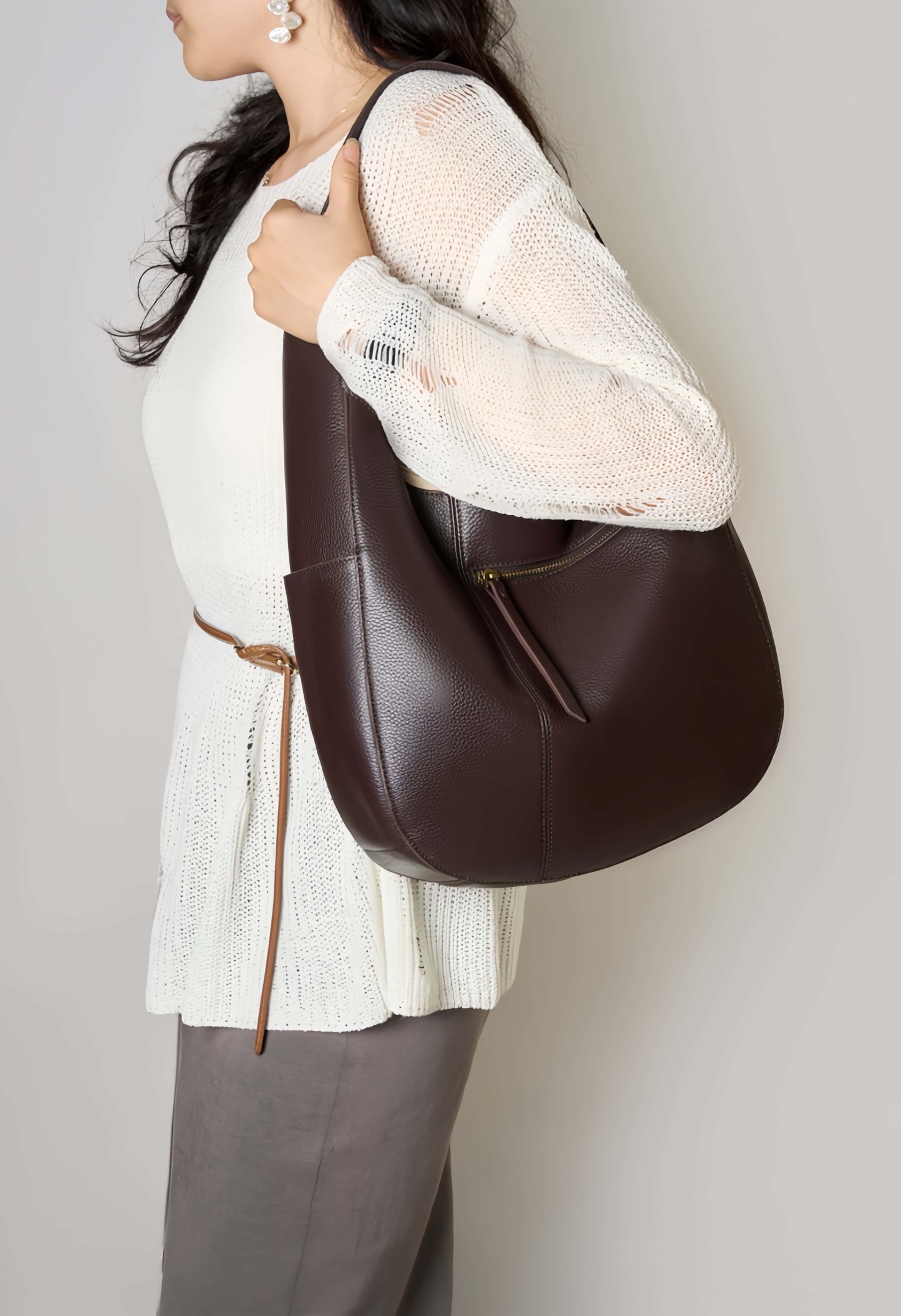 細部まで丁寧！|黒|コーヒー|2色|牛革ハンドバッグ |牛革トートバッグ