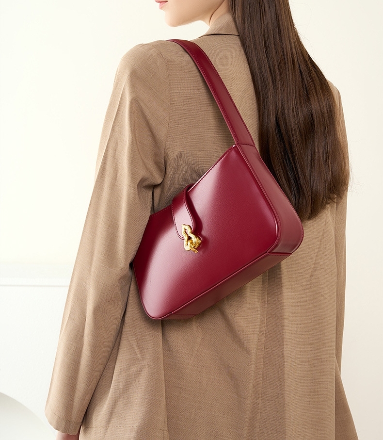 3色▪茶|黒|クラレット▪天然牛革ハンドバッグ▪牛革肩掛けバッグ