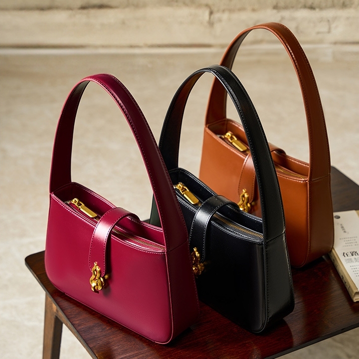 3色▪茶|黒|クラレット▪天然牛革ハンドバッグ▪牛革肩掛けバッグ