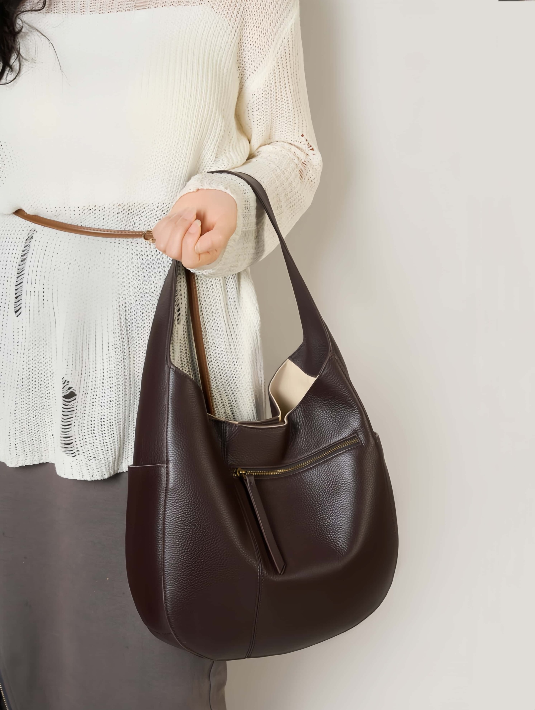 細部まで丁寧！|黒|コーヒー|2色|牛革ハンドバッグ |牛革トートバッグ