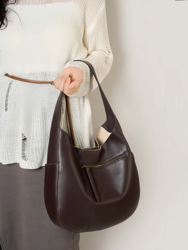 細部まで丁寧！|黒|コーヒー|2色|牛革ハンドバッグ |牛革トートバッグ