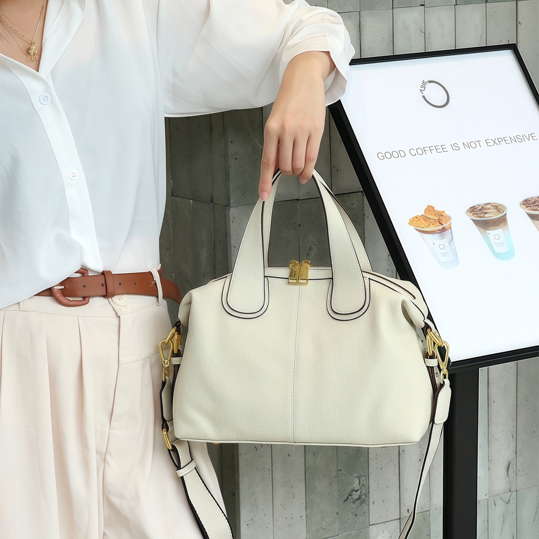 はフェミニンな魅力 ！•5色•3WAY•天然牛革ハンドバッグ•牛革ショルダーバッグ•2本の肩ベルト