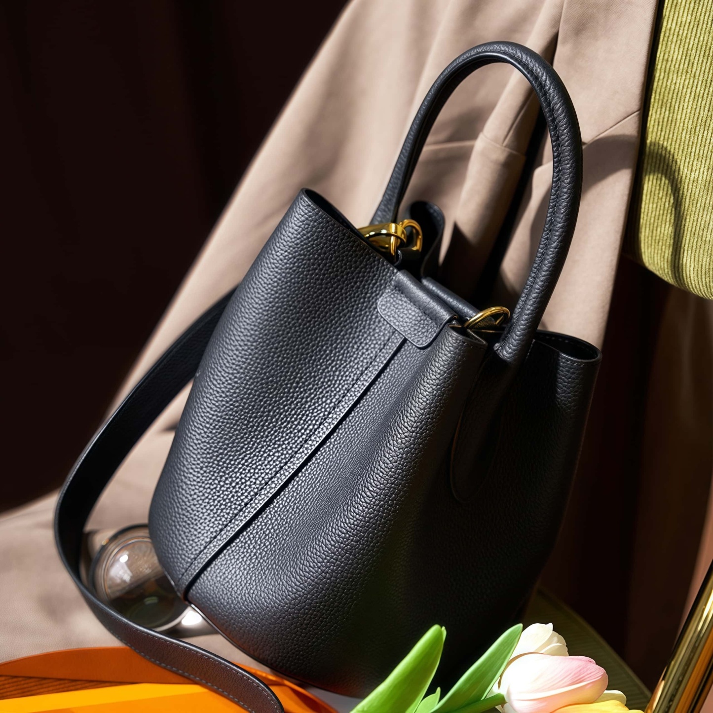 子袋付きの多機能牛革バッグ|本革ハンドバッグ｜斜め掛けバッグ｜2本のショルダーストラップが付属して