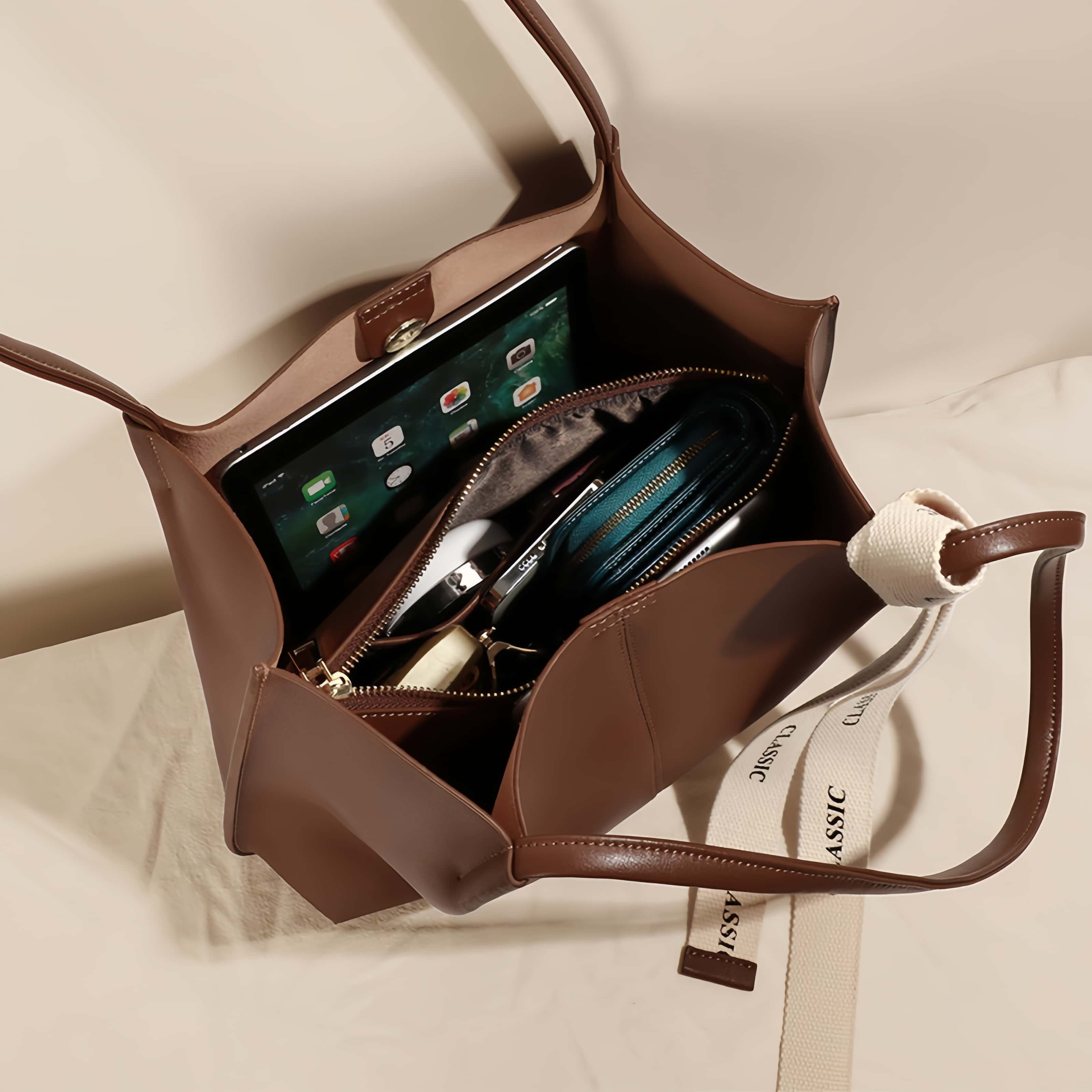 エレガントな牛革製トートバッグ ！通勤や旅行に最適の大容量仕様