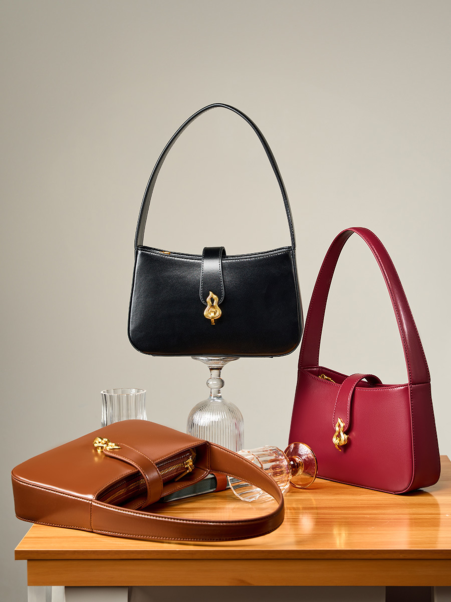 3色▪茶|黒|クラレット▪天然牛革ハンドバッグ▪牛革肩掛けバッグ