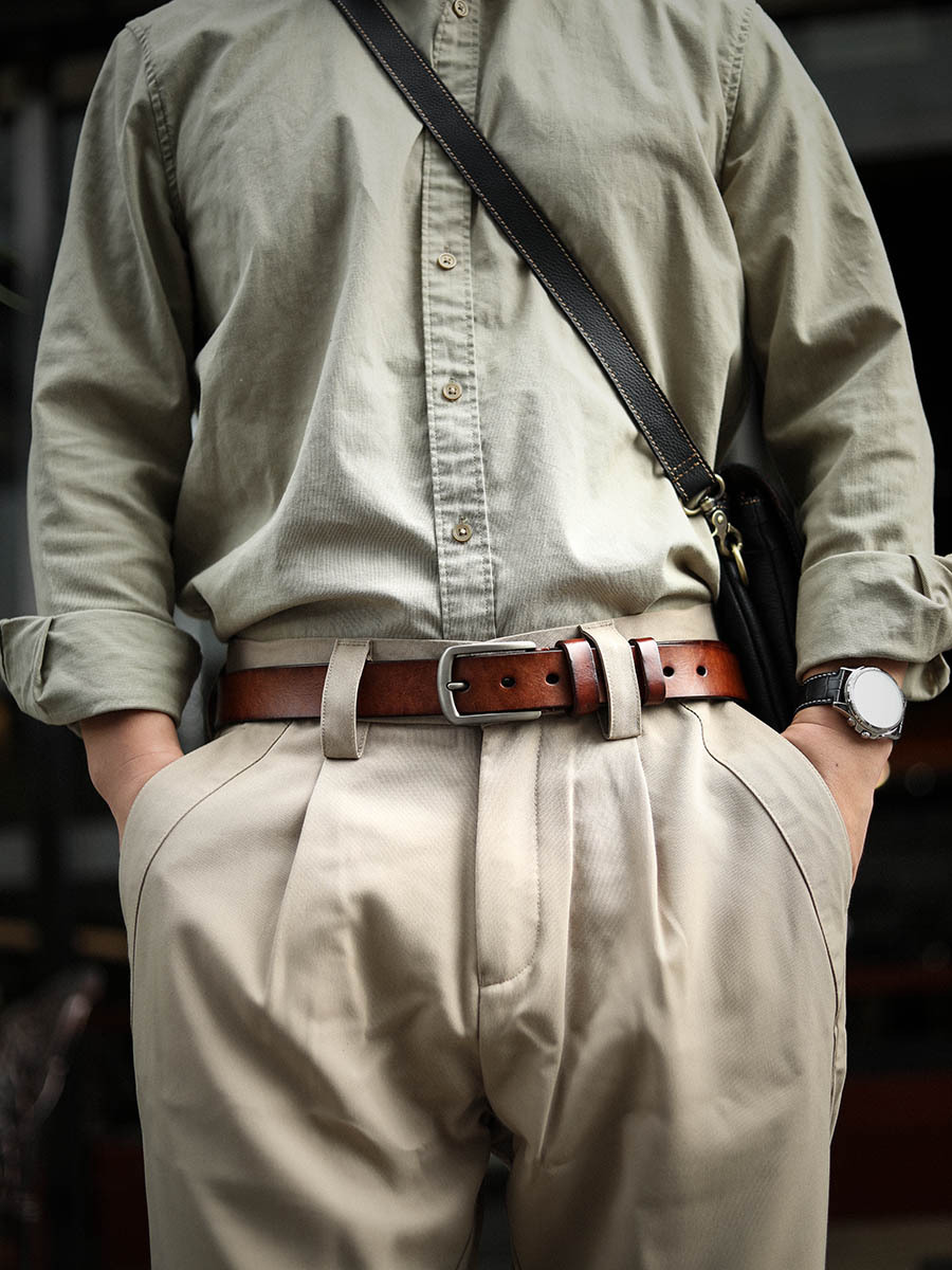 植物タンニン鞣しの天然牛革のレトロスタイル手作りベルトPD9009122HD