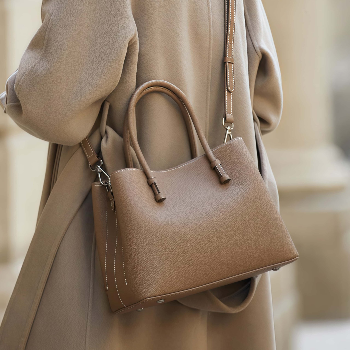 洗練感 ！•茶|黒|カーキ|濃い緑|4色•天然牛革ハンドバッグ•牛革ショルダーバッグ