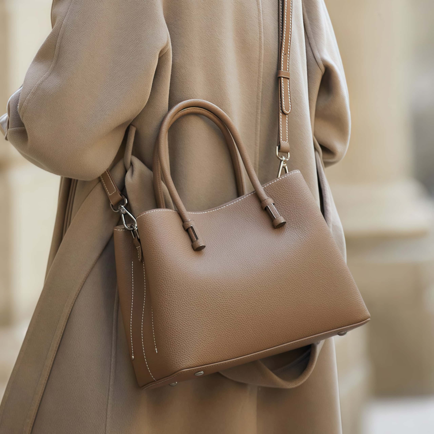 洗練感 ！•茶|黒|カーキ|濃い緑|4色•天然牛革ハンドバッグ•牛革ショルダーバッグ