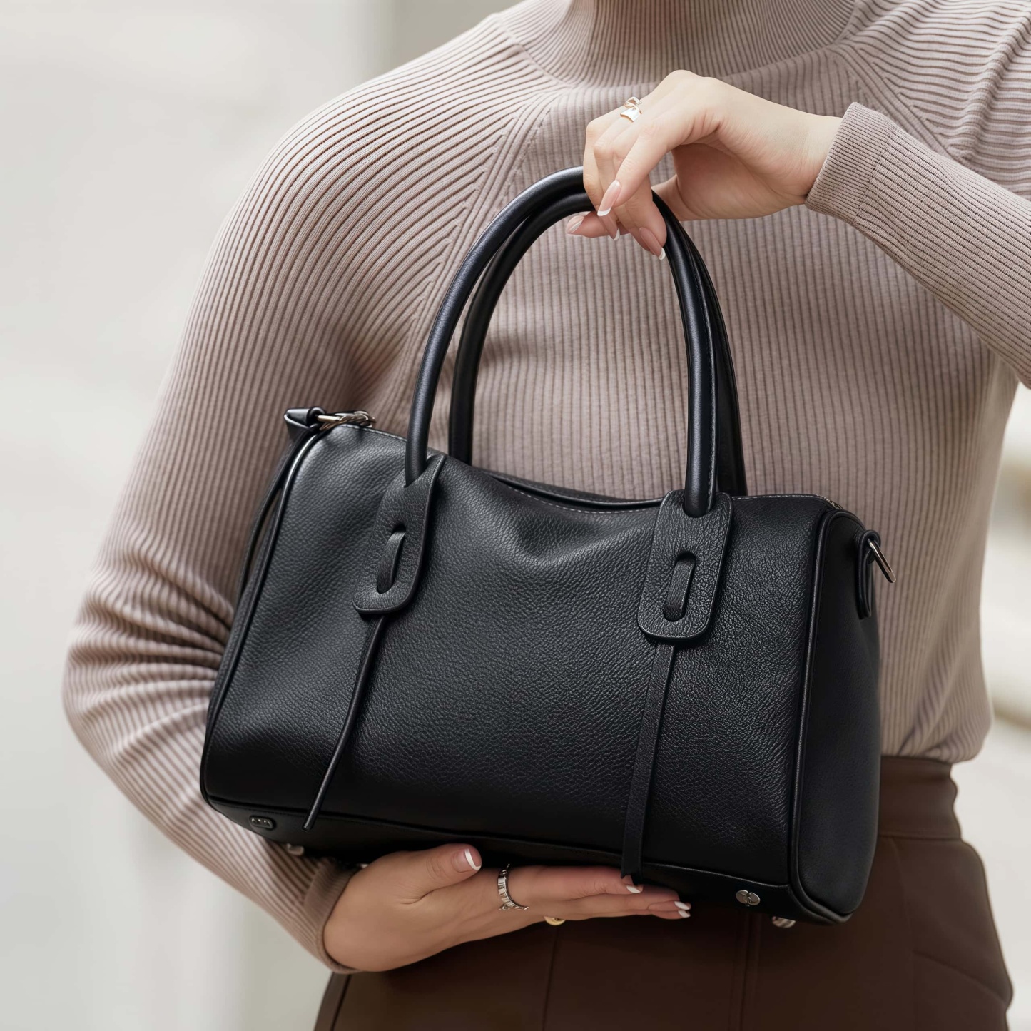 軽量で快適 ！•カーキ|黒|カラメル|3色•3WAY•厚みのある柔らかい天然牛革ハンドバッグ•牛革ショルダーバッグ