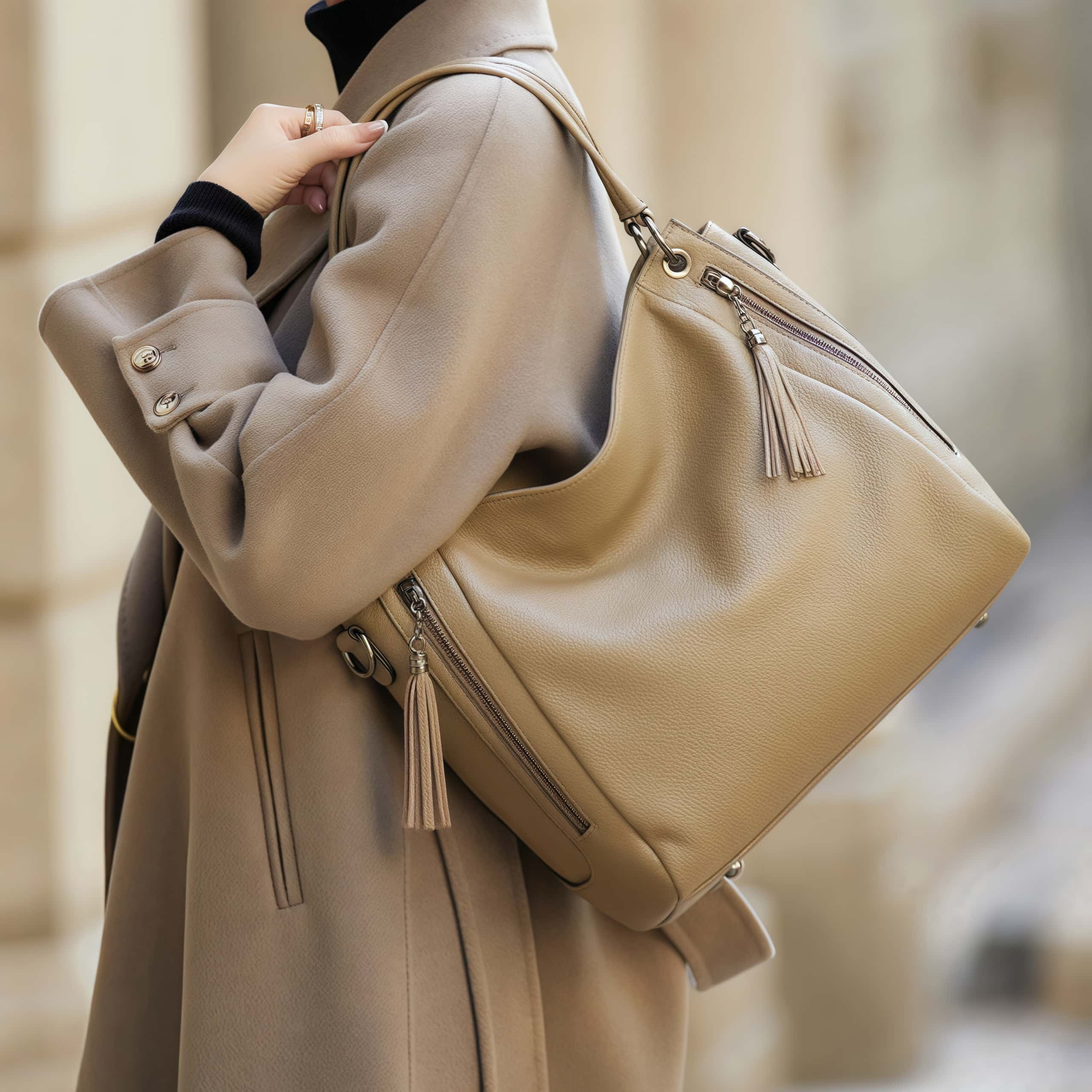 華やか！♦カーキ|黒♦2色♦厚みのある柔らかい天然牛革トートバッグ♦牛革ショルダーバッグ