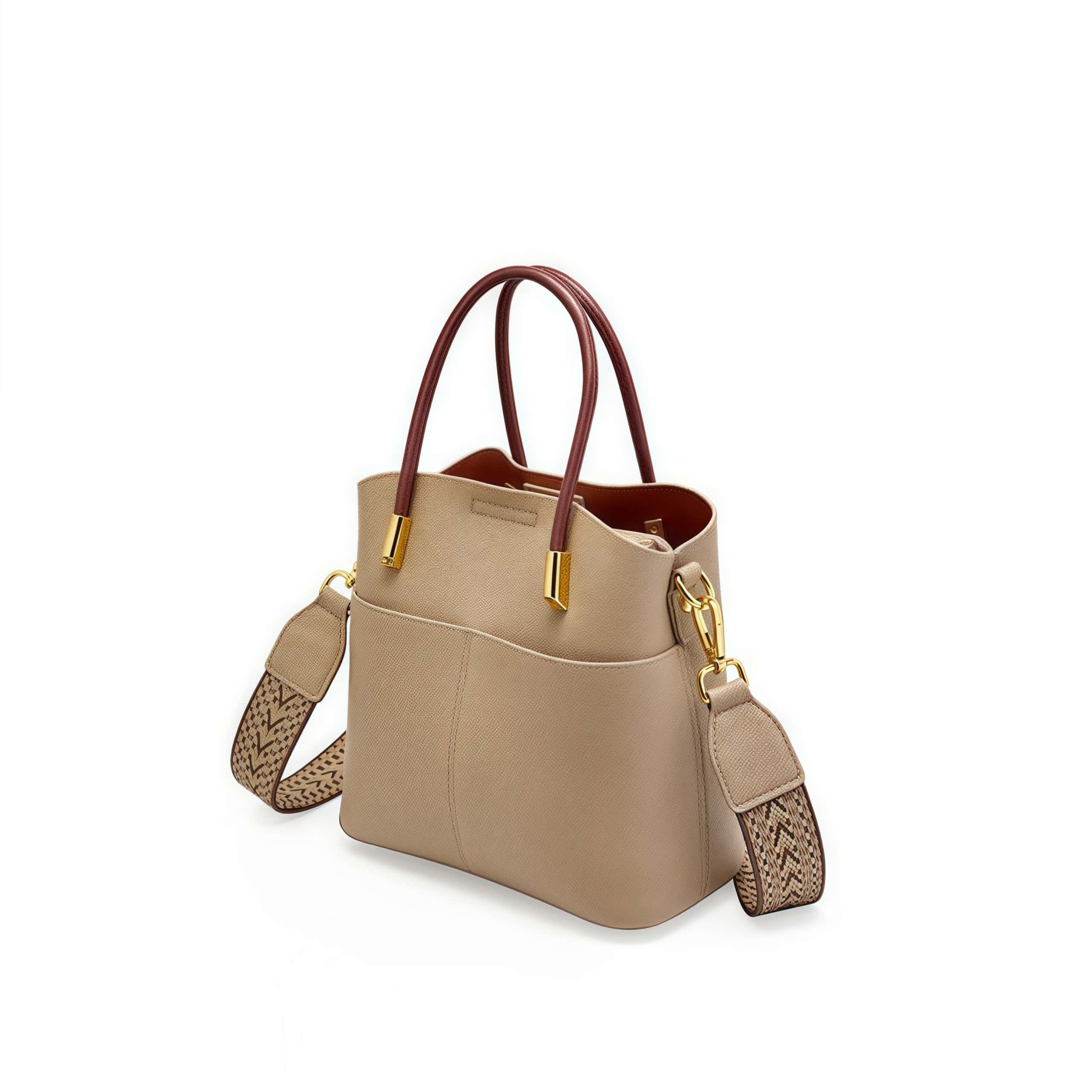 おしゃれで素敵！黒|カーキ|カラメル|3色|牛革ハンドバッグ｜牛革斜め掛けバッグ｜牛革ショルダ一バッグ