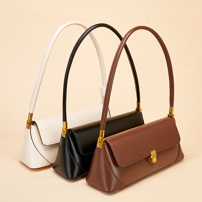 高級感 !|茶|黒|白|カーキ|4色|牛革ショルダーバッグ|牛革ハンドバッグ