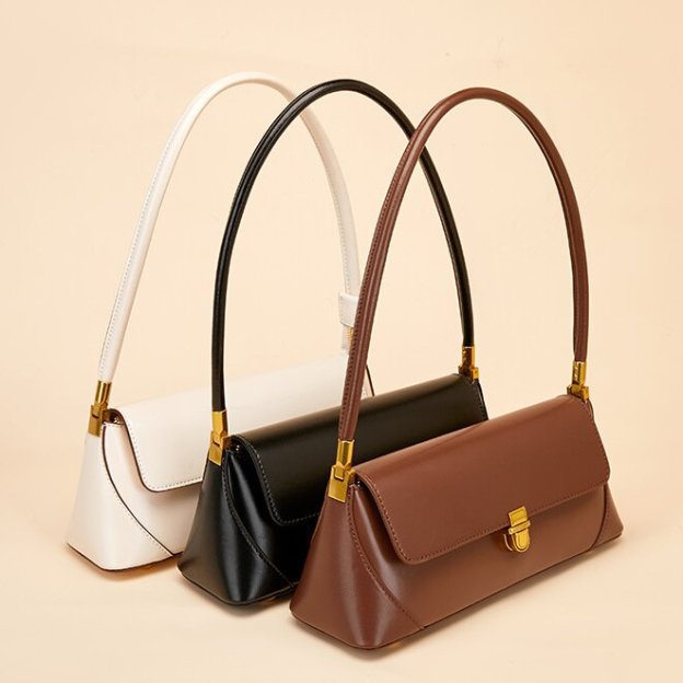 高級感 !|茶|黒|白|カーキ|4色|牛革ショルダーバッグ|牛革ハンドバッグ