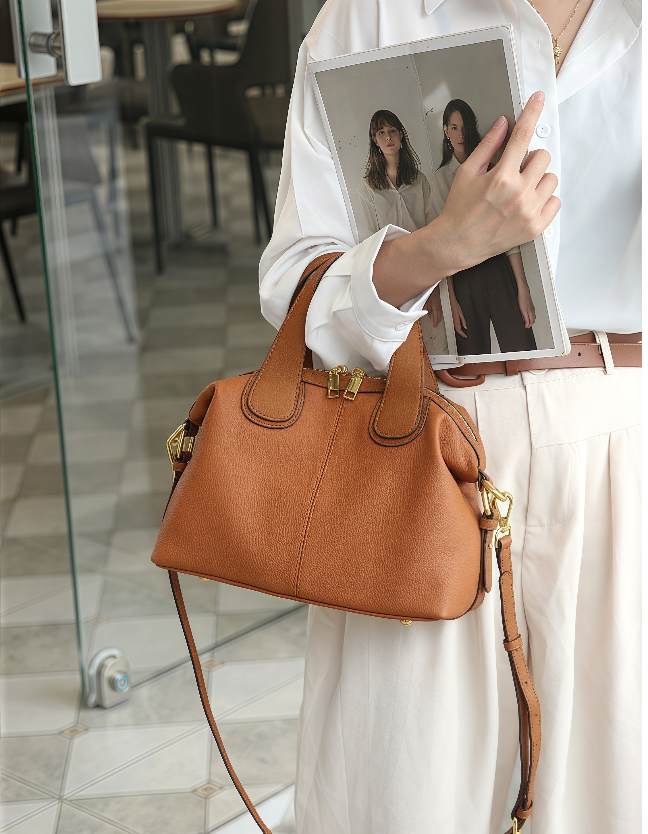 はフェミニンな魅力 ！•5色•3WAY•天然牛革ハンドバッグ•牛革ショルダーバッグ•2本の肩ベルト