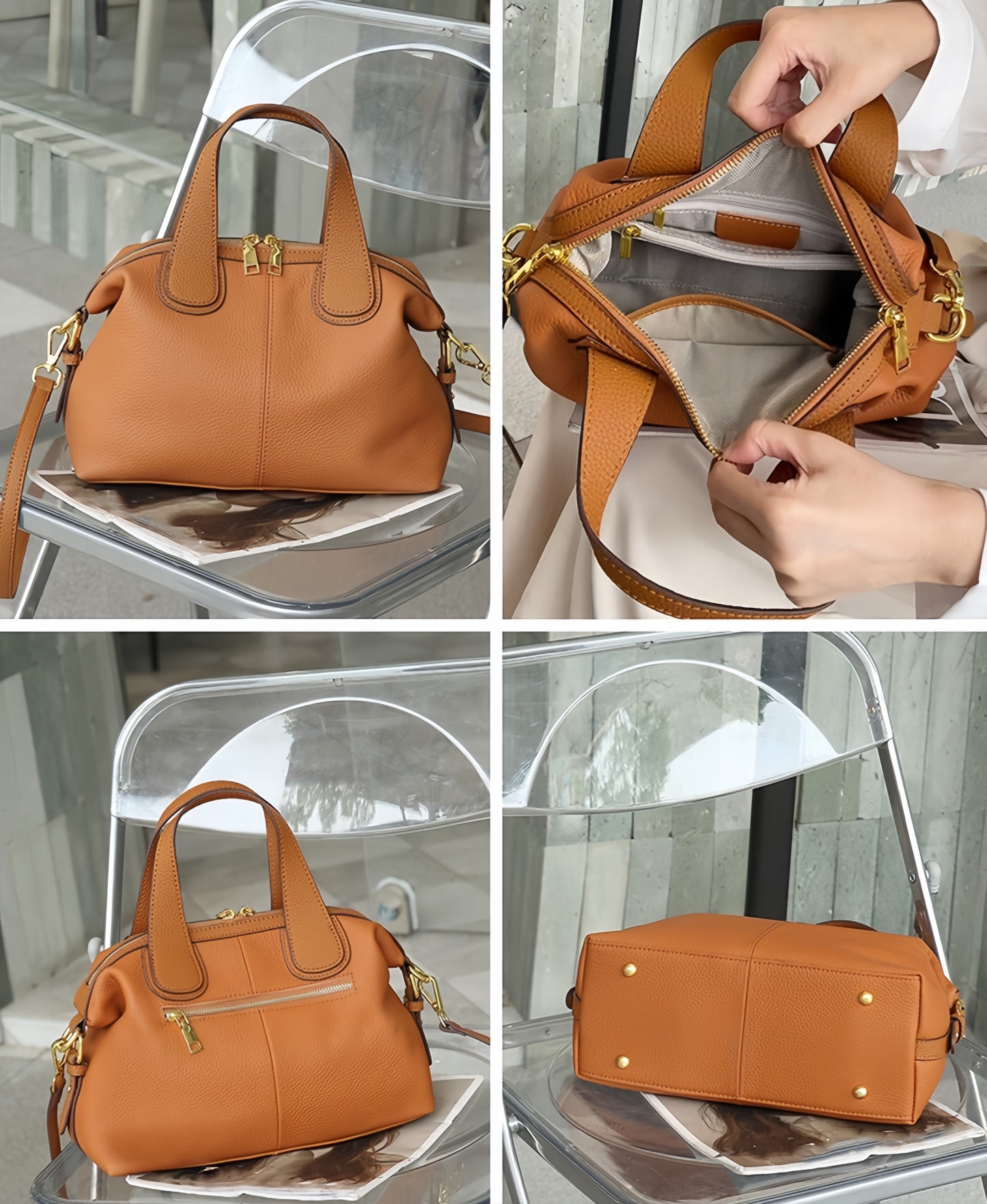 はフェミニンな魅力 ！•5色•3WAY•天然牛革ハンドバッグ•牛革ショルダーバッグ•2本の肩ベルト