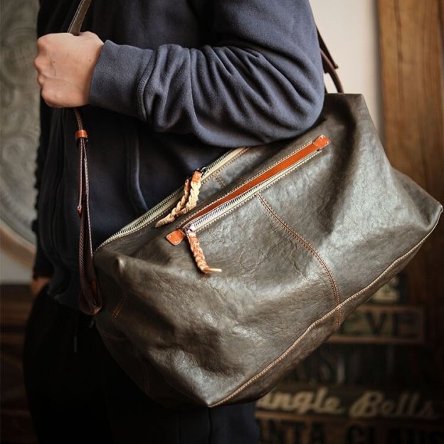 植物タンニン鞣しの天然牛革ショルダーバッグ/ボストンバッグXK4068786HD