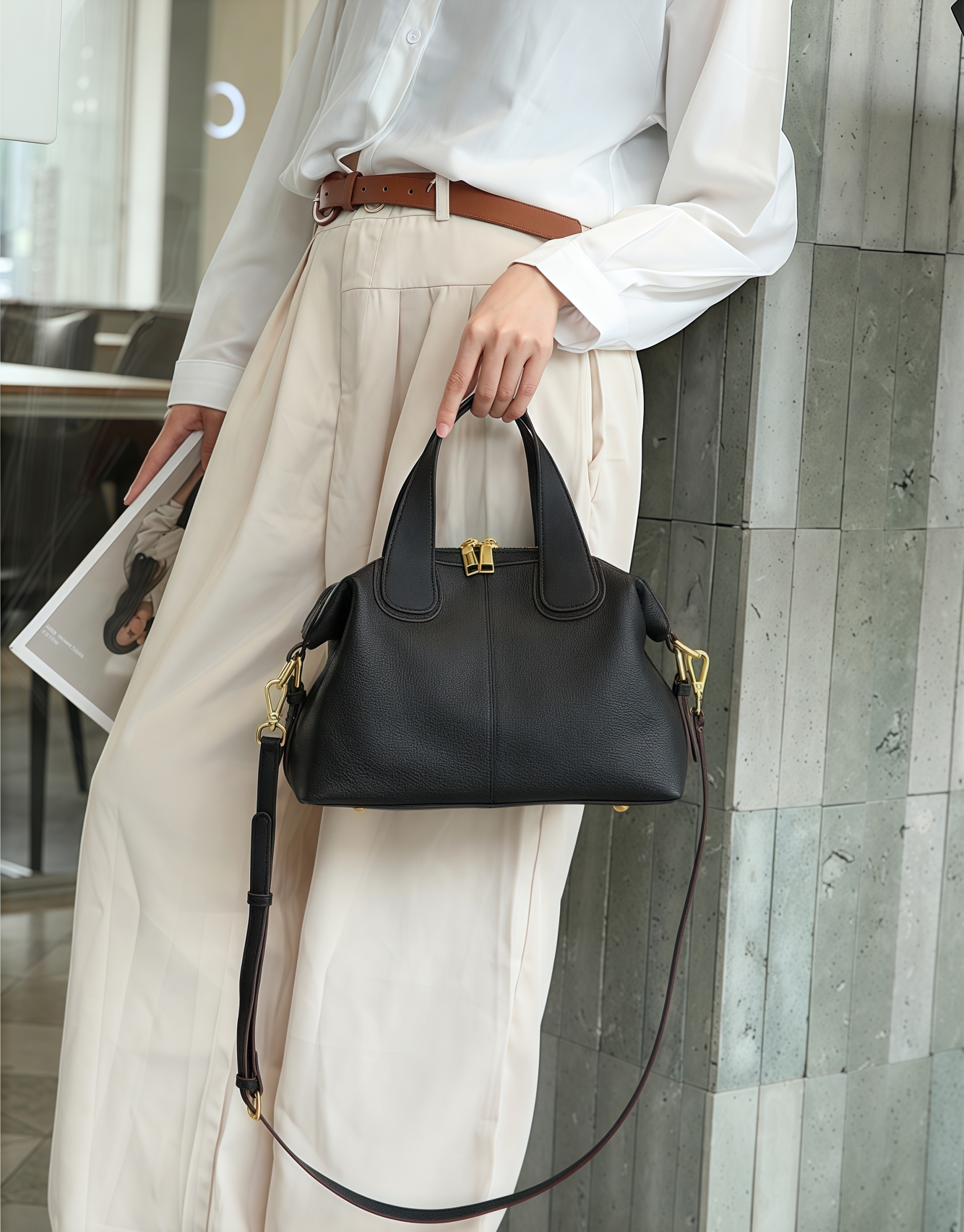 はフェミニンな魅力 ！•5色•3WAY•天然牛革ハンドバッグ•牛革ショルダーバッグ•2本の肩ベルト