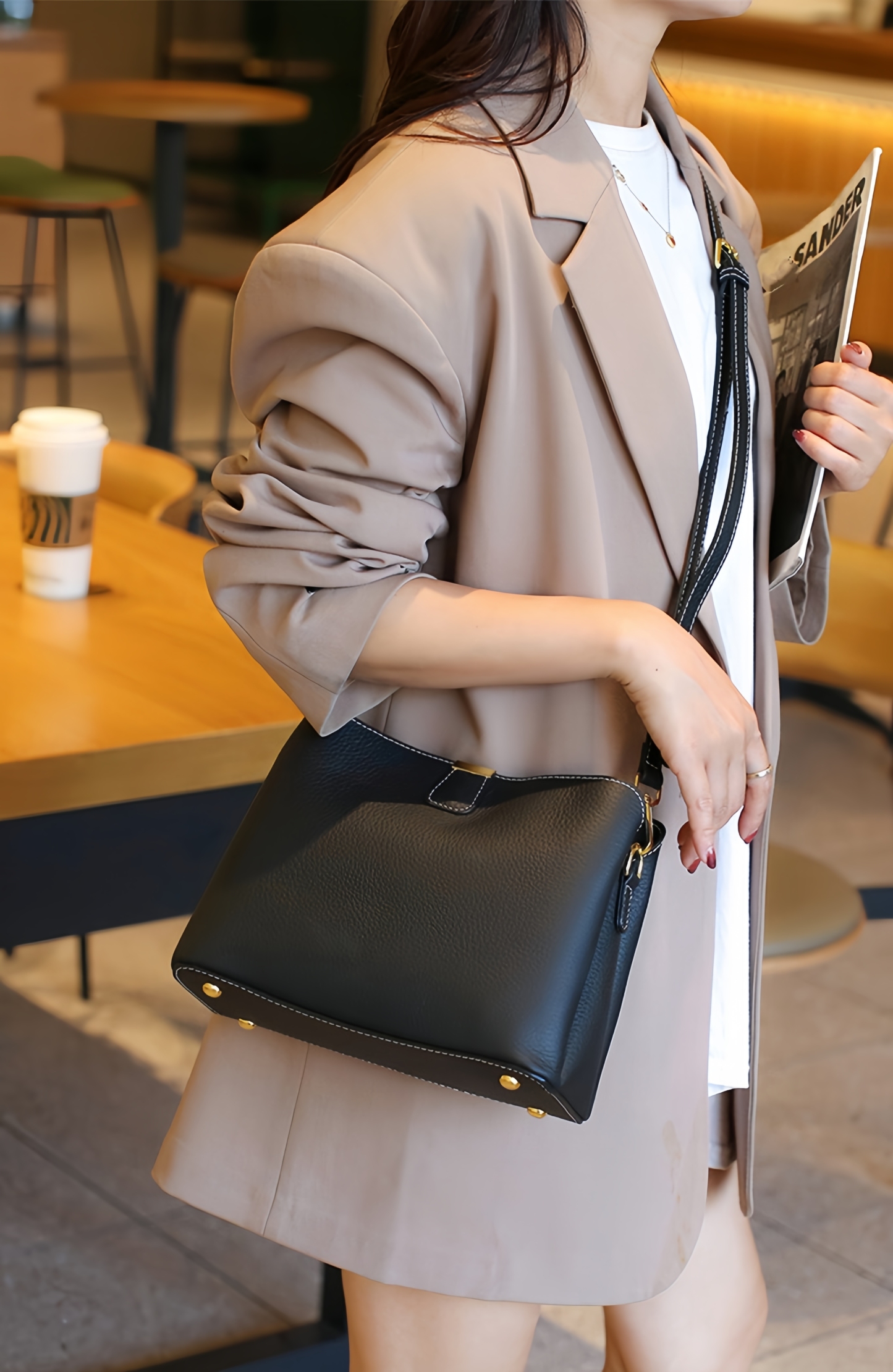 多彩な優雅 ! •6色•3WAY•厚手な天然軟めな牛革ハンドバッグ•牛革ショルダーバッグ•2本の肩ベルト付属