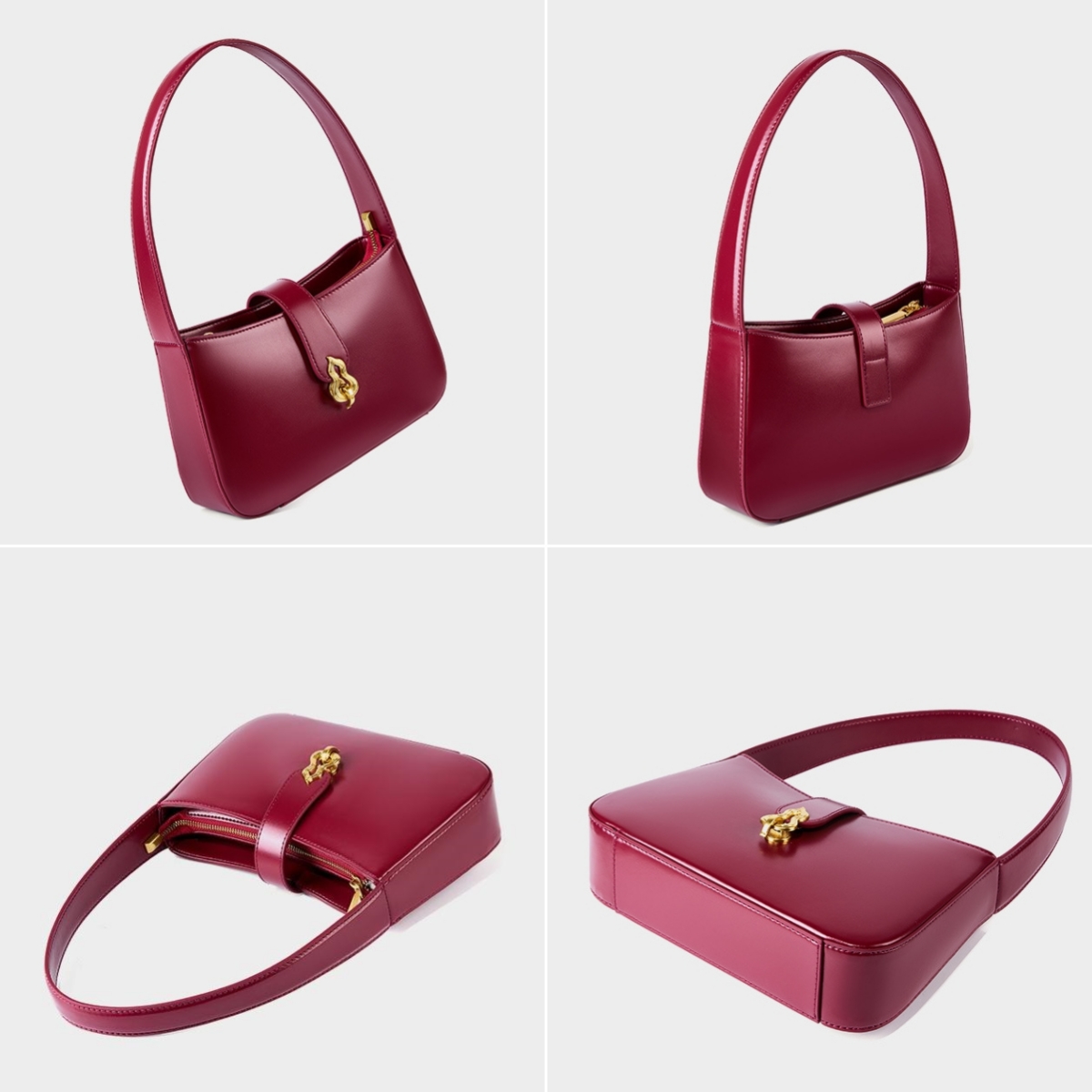 3色▪茶|黒|クラレット▪天然牛革ハンドバッグ▪牛革肩掛けバッグ