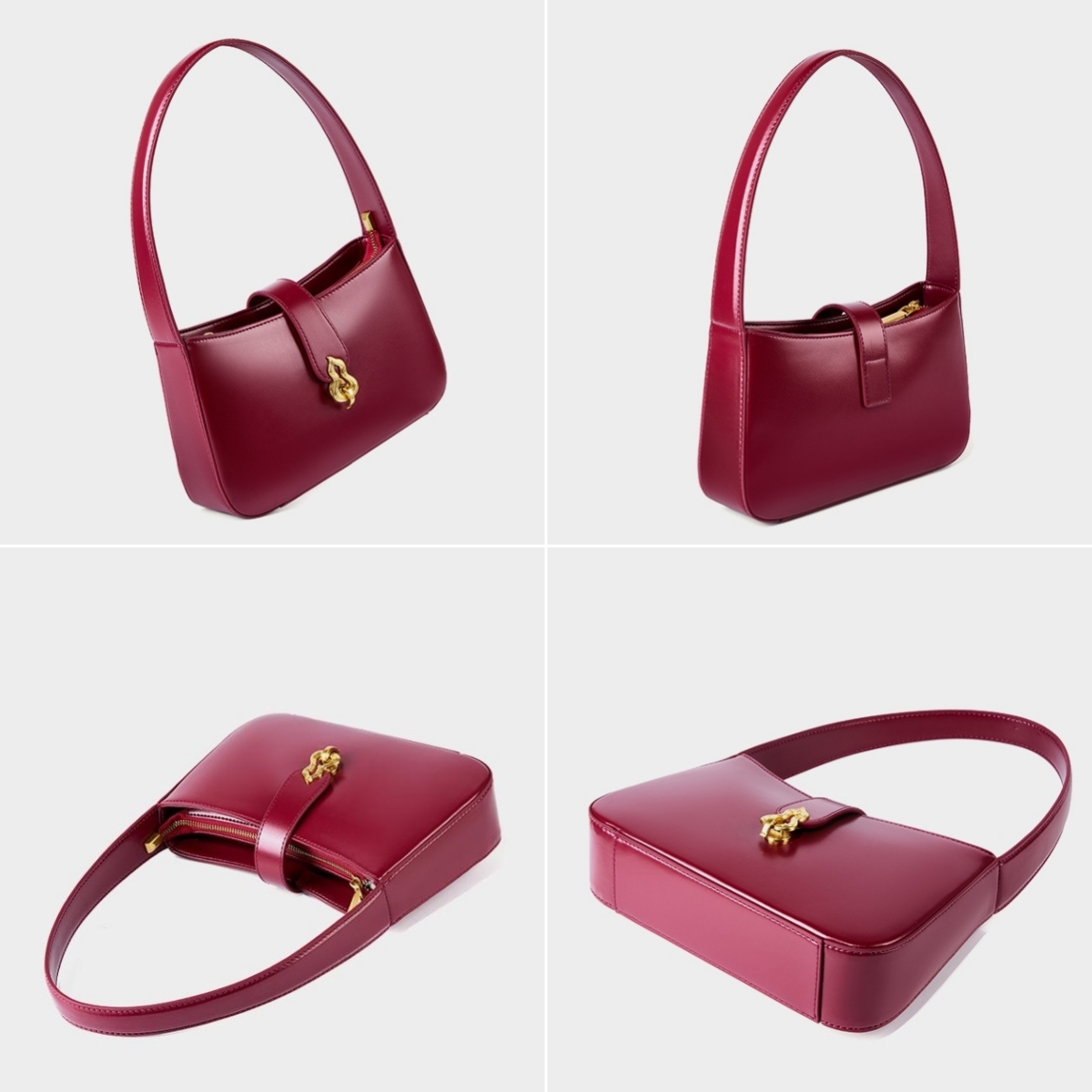 3色▪茶|黒|クラレット▪天然牛革ハンドバッグ▪牛革肩掛けバッグ