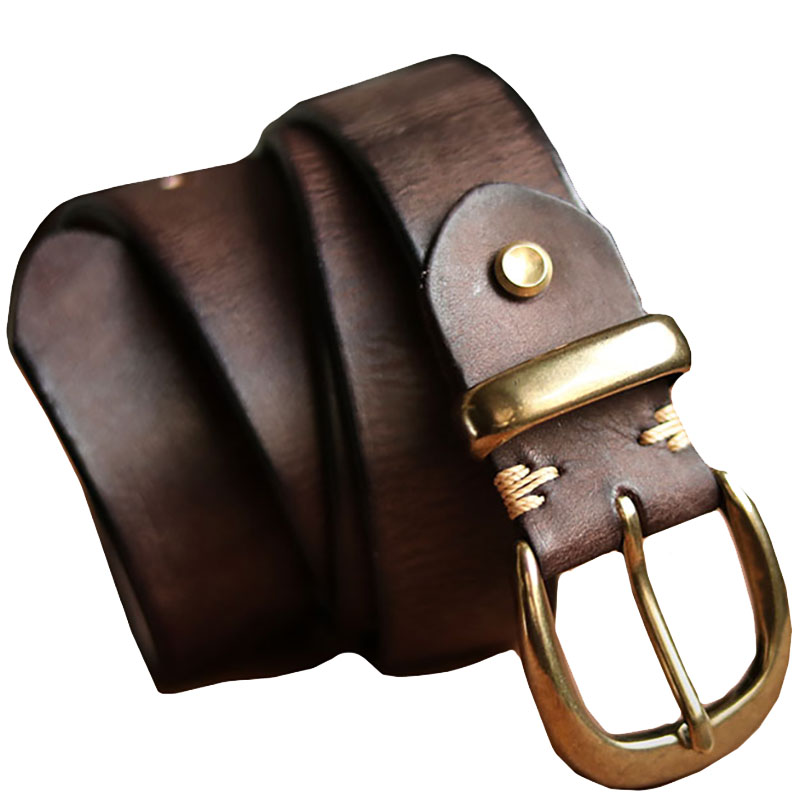 植物タンニン鞣しの天然牛革のレトロスタイル手作りベルトPD909922HD