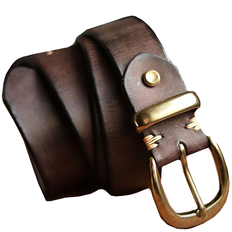 植物タンニン鞣しの天然牛革のレトロスタイル手作りベルトPD909922HD