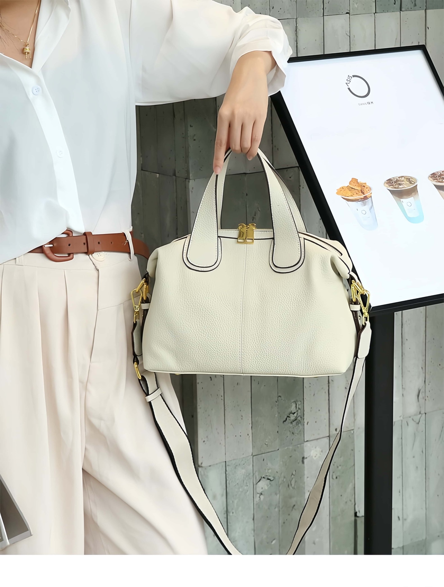 優雅なデザイン！•3WAY•5色•天然厚み柔らかい牛革ハンドバッグ・牛革斜めがけバッグ