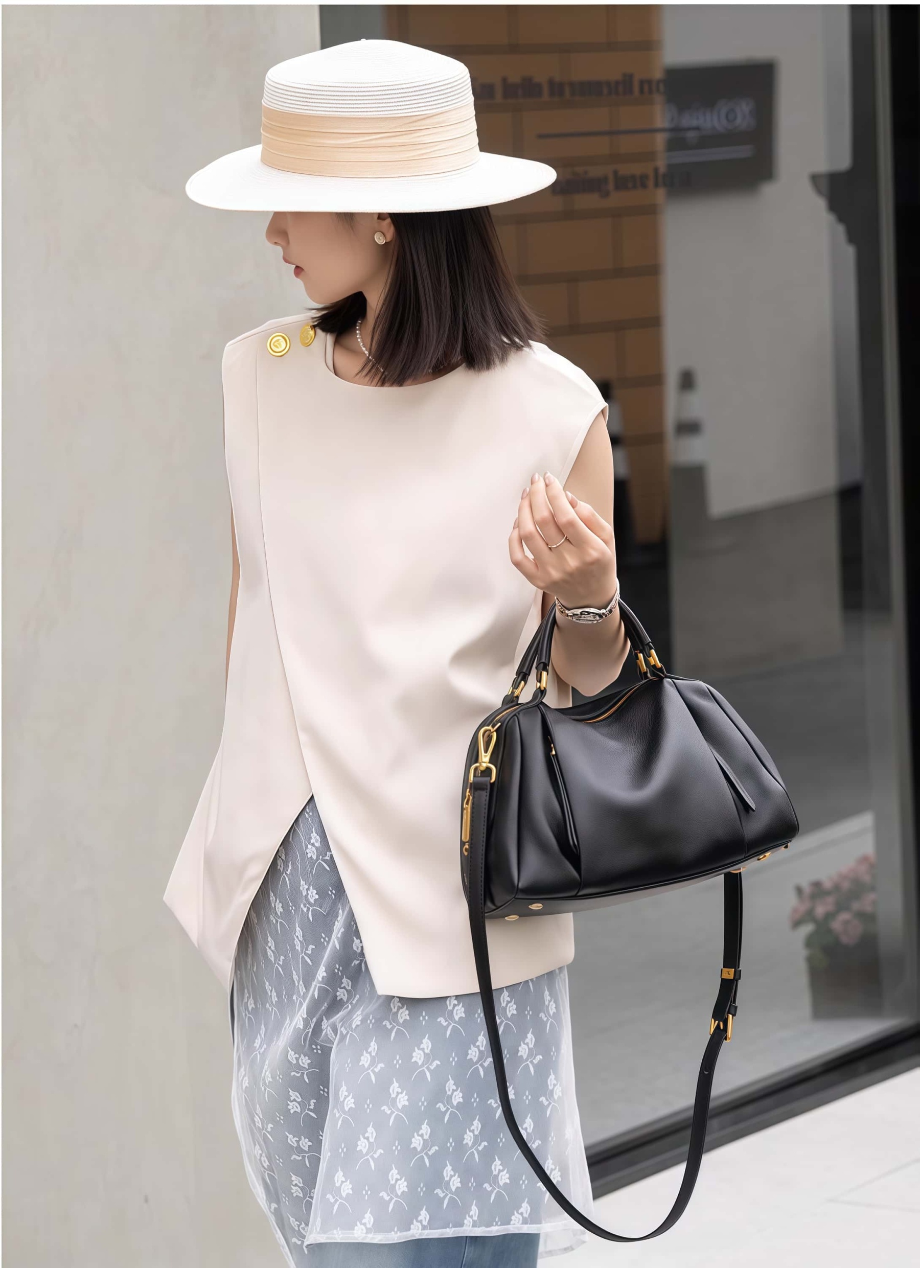 スタイリッシュ！•2色•3WAY•天然厚み柔らかい牛革ハンドバッグ・牛革肩掛けバッグ