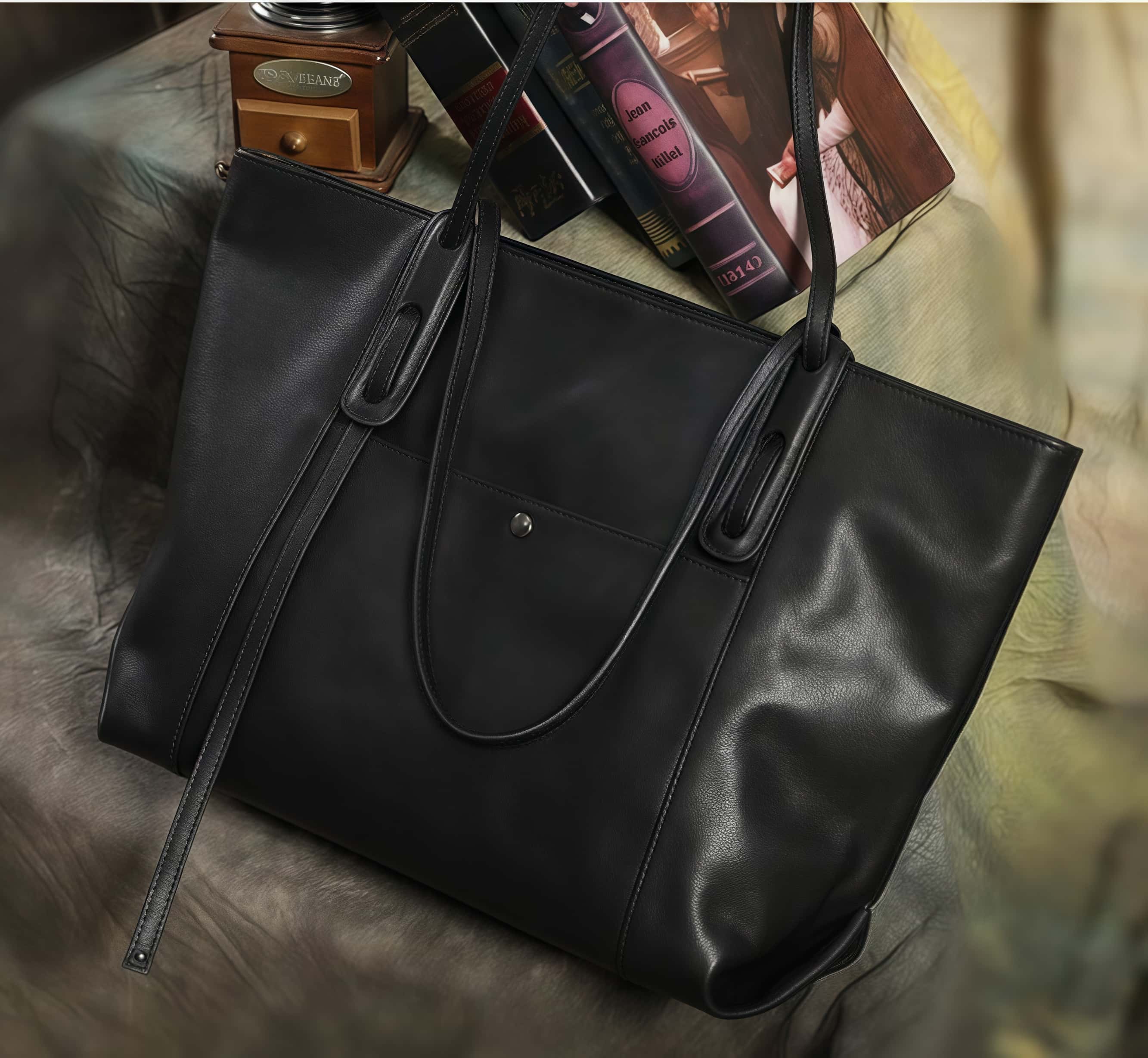 優雅な天然牛革トートバッグ|通勤・旅行に最適な大容量デザイン