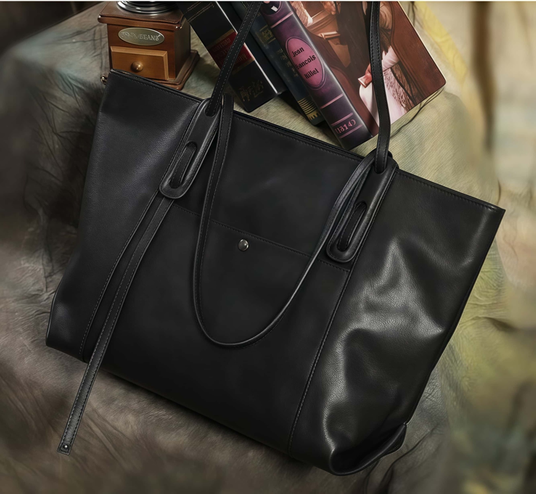 優雅な天然牛革トートバッグ|通勤・旅行に最適な大容量デザイン