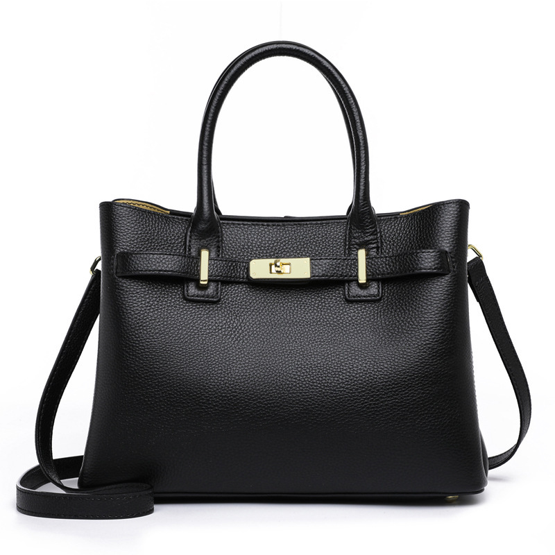 上品で洗練された牛革通勤ハンドバッグ