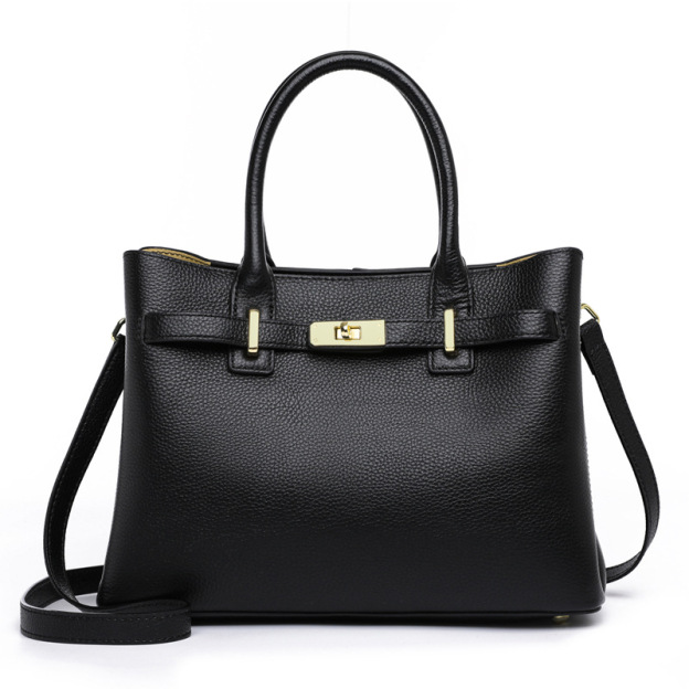 上品で洗練された牛革通勤ハンドバッグ