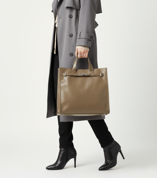 レザー縦長トートバッグ