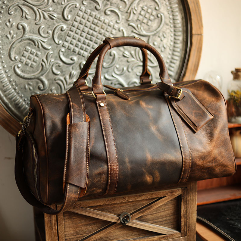 クラシックでレトロな天然牛革製のボストンバッグ／トラベルバッグ／スポーツバッグYD3096111HD