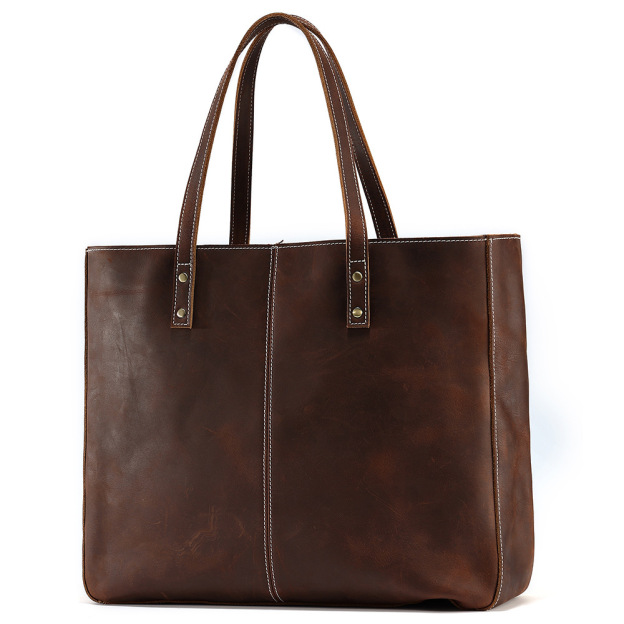 托特包 女疯马皮大容量手提包男包 真皮休闲单肩包男士皮包
