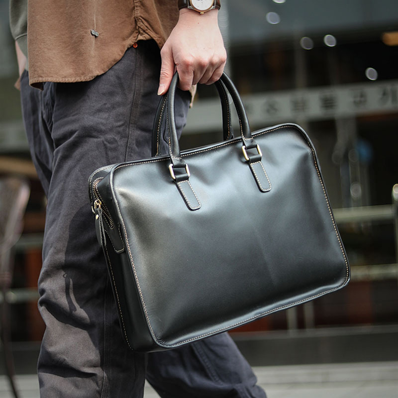 小众日式牛皮高级感公文包通勤男士手提包真皮公务文件包电脑男包