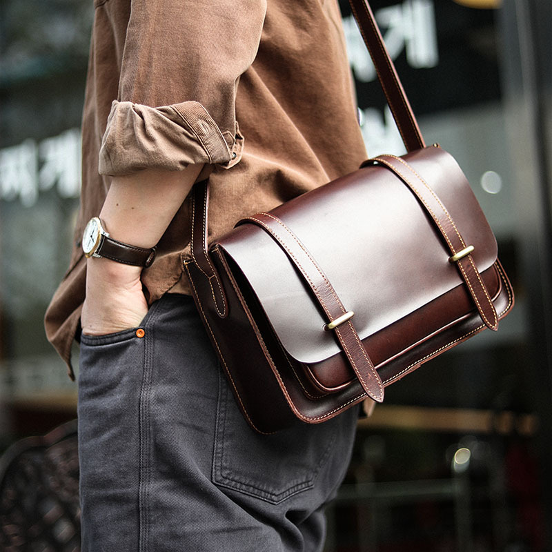 オイルワックス牛革のレトロショルダーバッグ-XK308900HD