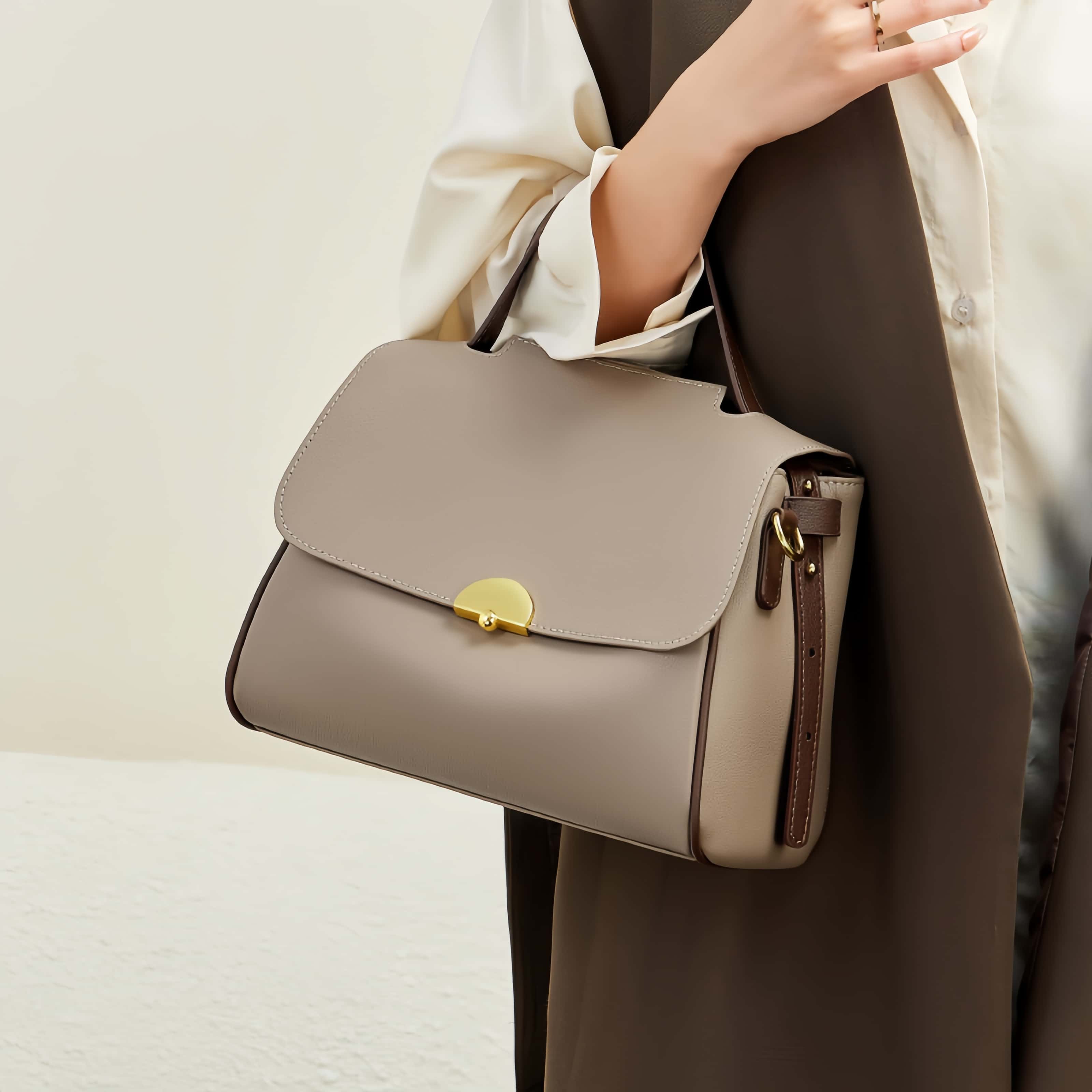 おしゃれで素敵 ！|3WAY|カーキ|乳白|茶|3色|天然牛革ハンドバッグ|牛革斜ショルダーバッグ