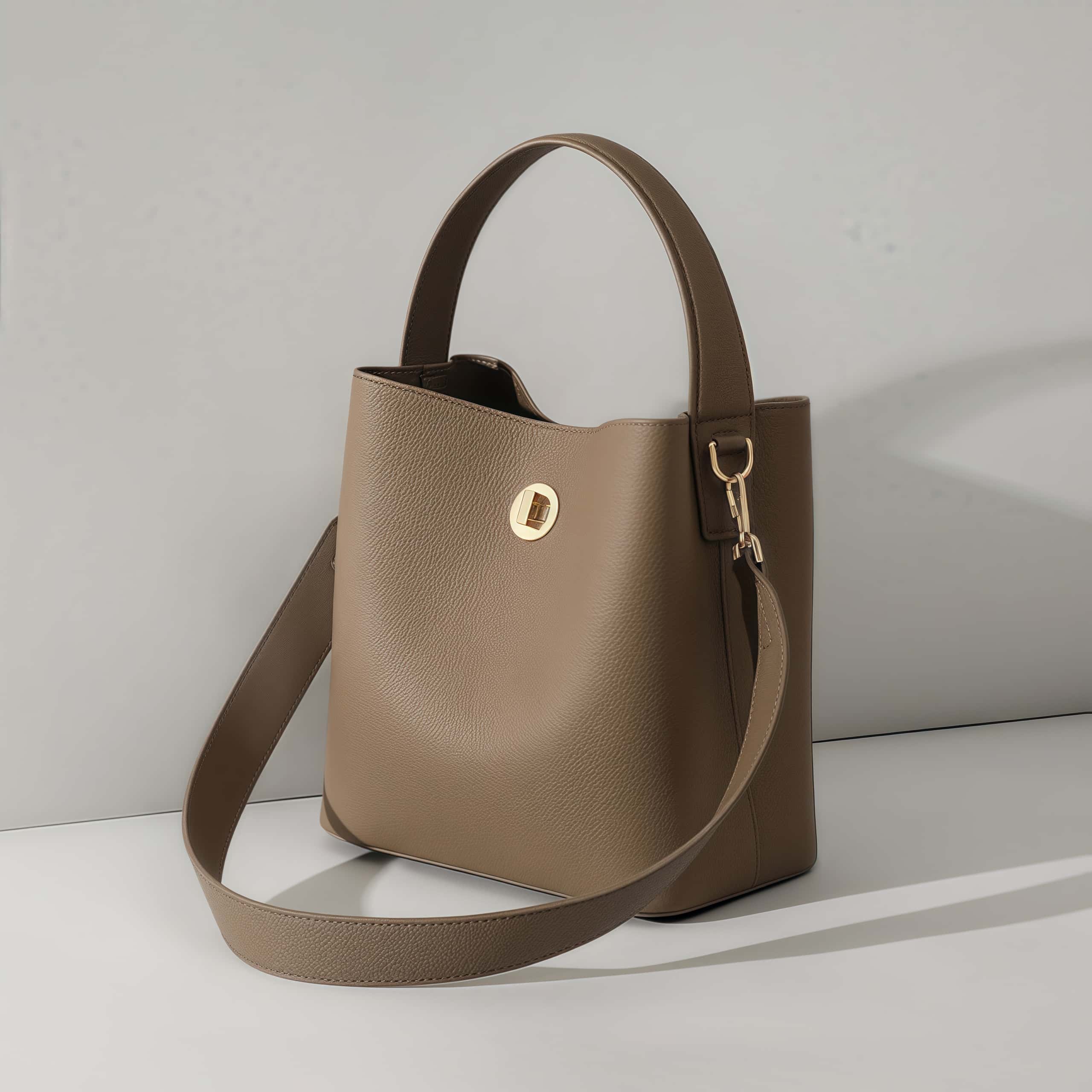 高級感溢れる！カーキ|黒|2色|3WAY|厚みある柔らかい天然牛革製ハンドバッグ兼ショルダーバッグ|2本の肩ベルト付属