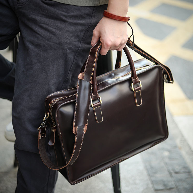 小众日式牛皮高级感公文包通勤男士手提包真皮公务文件包电脑男包