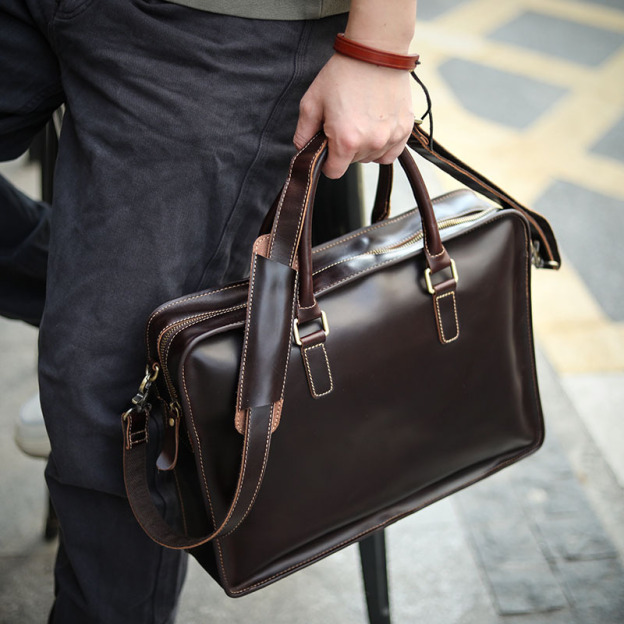 小众日式牛皮高级感公文包通勤男士手提包真皮公务文件包电脑男包