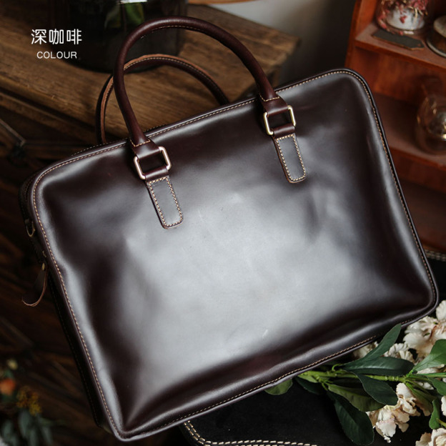 小众日式牛皮高级感公文包通勤男士手提包真皮公务文件包电脑男包