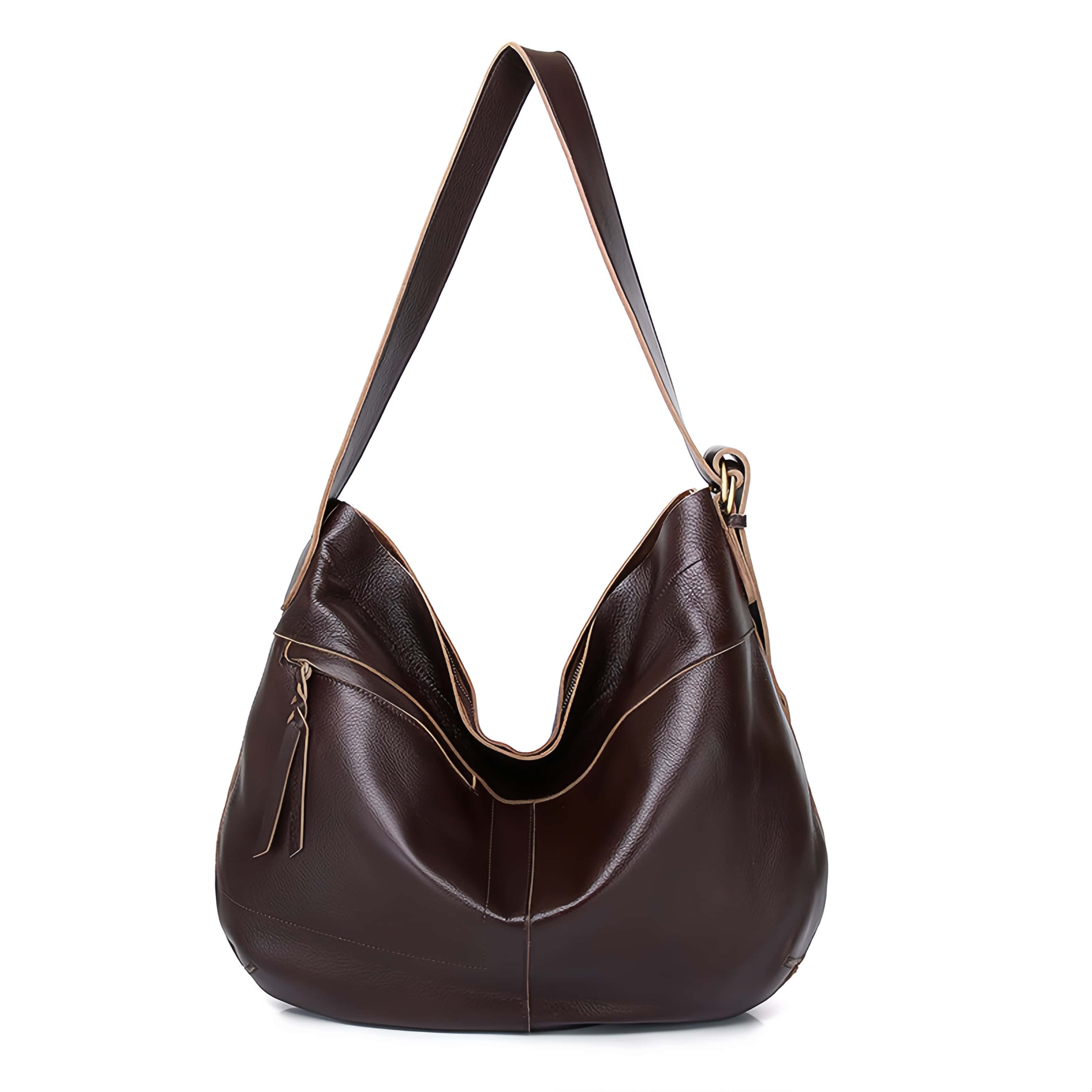 厚手で心地よい手触り•茶|黒|カラメル•天然牛革ショルダーバッグ•牛革肩がけかばんバッグ