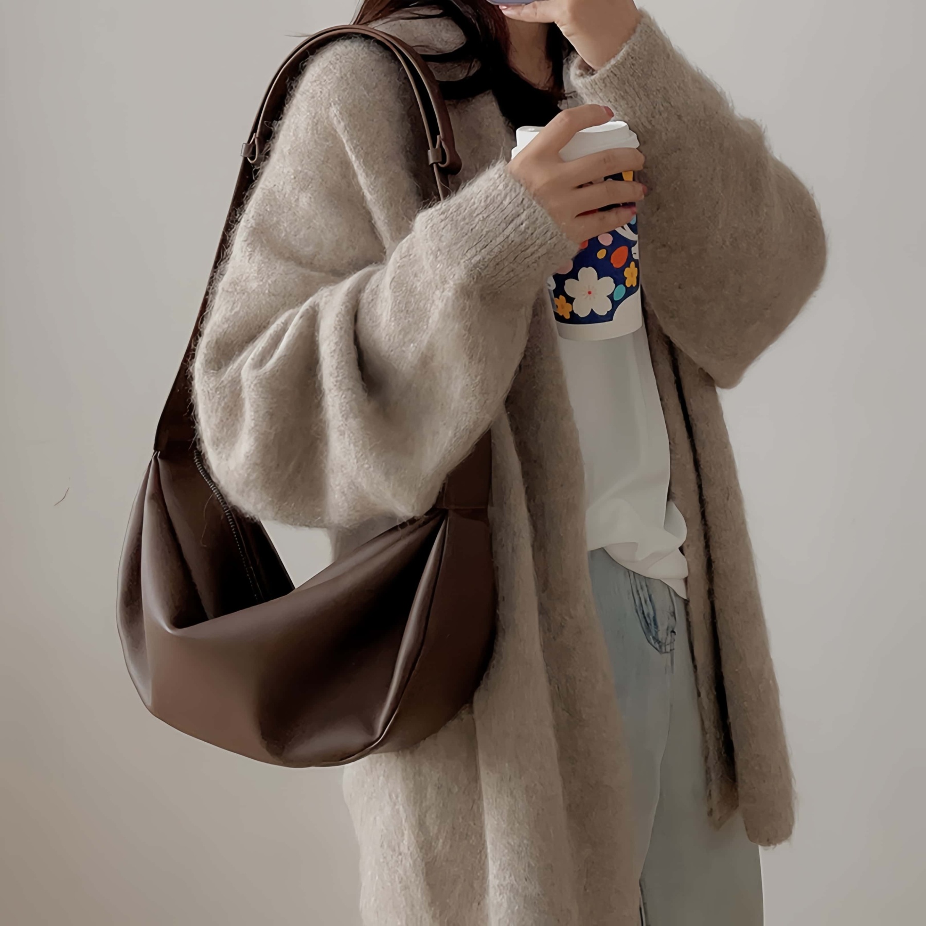 「シンプルなら快適！」•茶|黒|濃いカーキ|3色•上質な天然牛革ショルダーバッグ• 牛革斜めがけバッグ