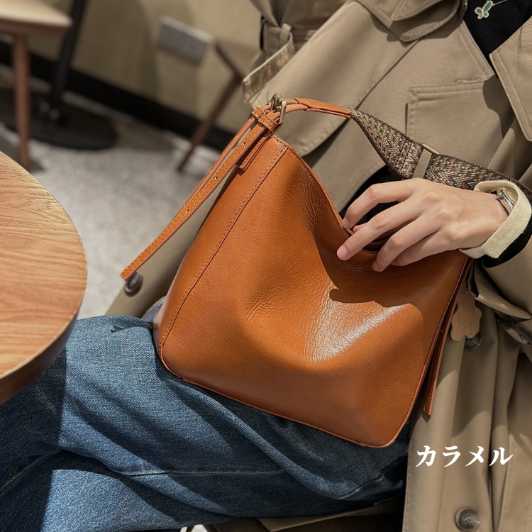 茶|カラメル|黒|3色•植物鞣し天然牛革ショルダーバッグ•牛革肩がけかばんバッグ
