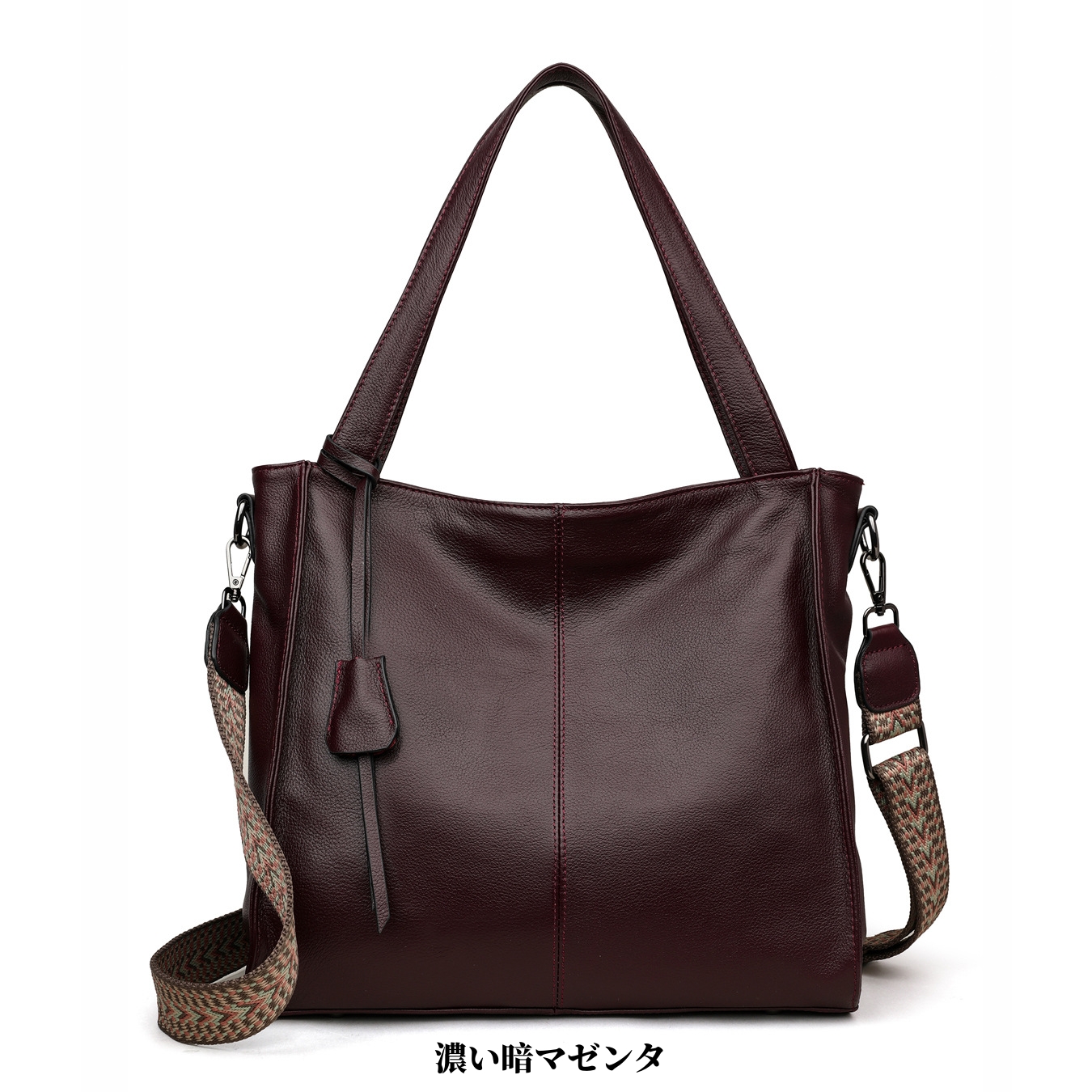 NEW ! •黒|濃い暗マゼンタ|グレー|3色•厚手な軟めな牛革ハンドバッグ•牛革トートバッグ•大容量•通勤や旅行に最適