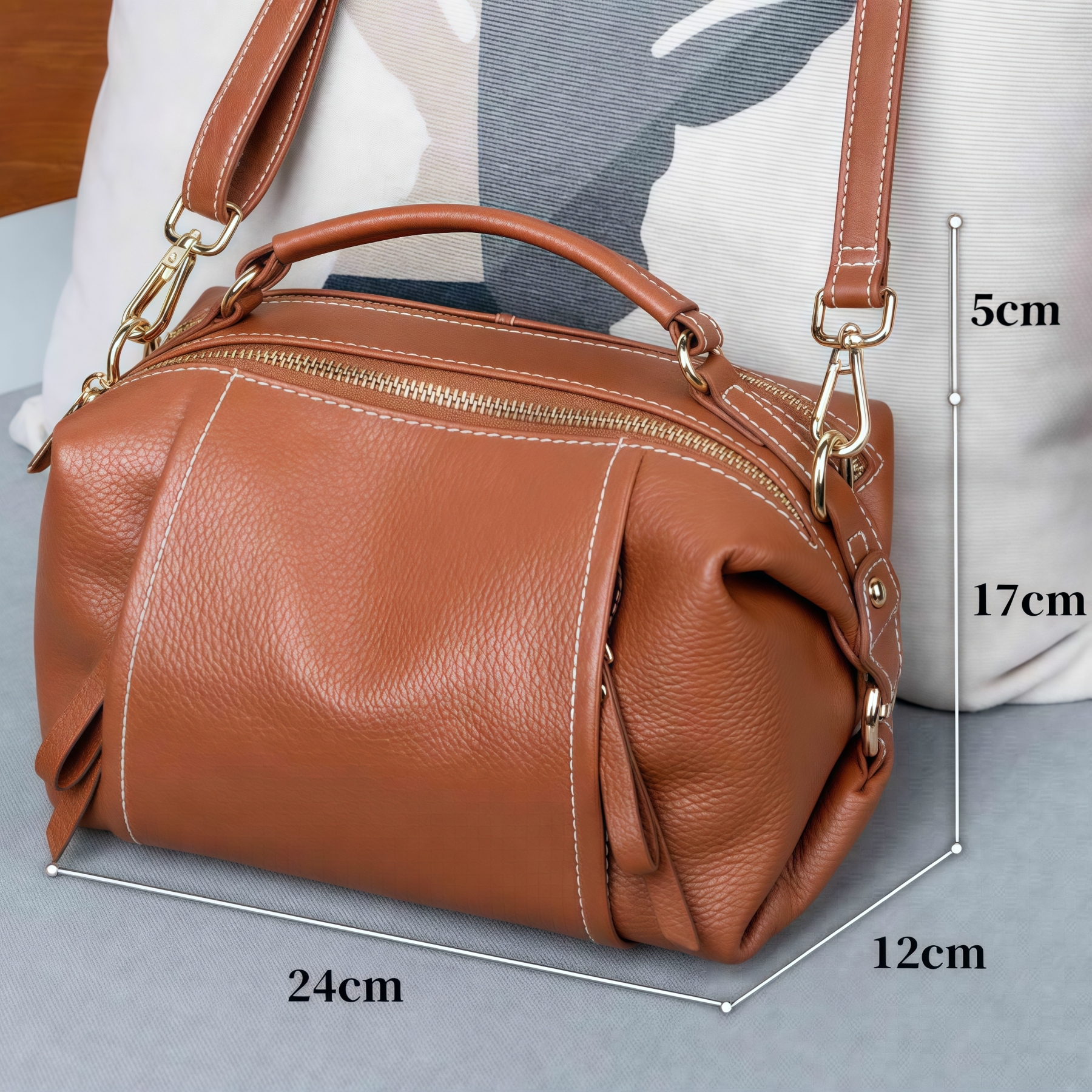 上質の魅力！•黒|カラメル|2色•高品質な厚手な天然軟めな牛革ハンドバッグ•牛革斜ショルダーバッグ